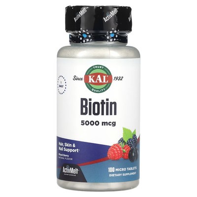 2 X KAL, Biotin, Mixed Berry, 5,000 mcg, 100 Micro Tablets-Worldwide