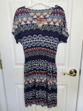 Tory Burch 100% Silk Arjeta Dress Multicolor Colorful Medium V Neck Smocked