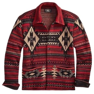 RRL Native Knit Jacquard Jacket XL Wool Silk Cashmere Red Vintage Pattern F/S