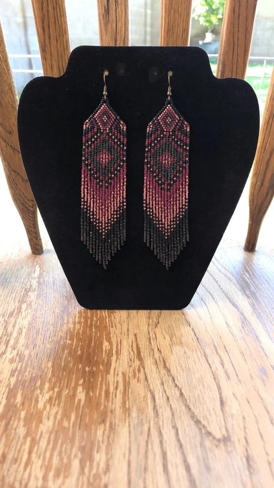 Pendientes largos con cuentas hechos a mano Picasso negros suaves cobre marrón Foto 4 de 4