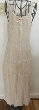 Vtg 60s-70s Ivory Cream Lace Sleeve less Lace Ribbon Maxi Gown Dress Victorian