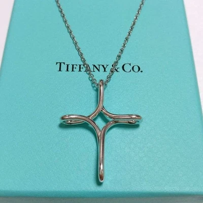 Tiffany & Co. Infinity Cross Necklace Silver 925 Women Used Large 45cm Chain - Image 1 of 4