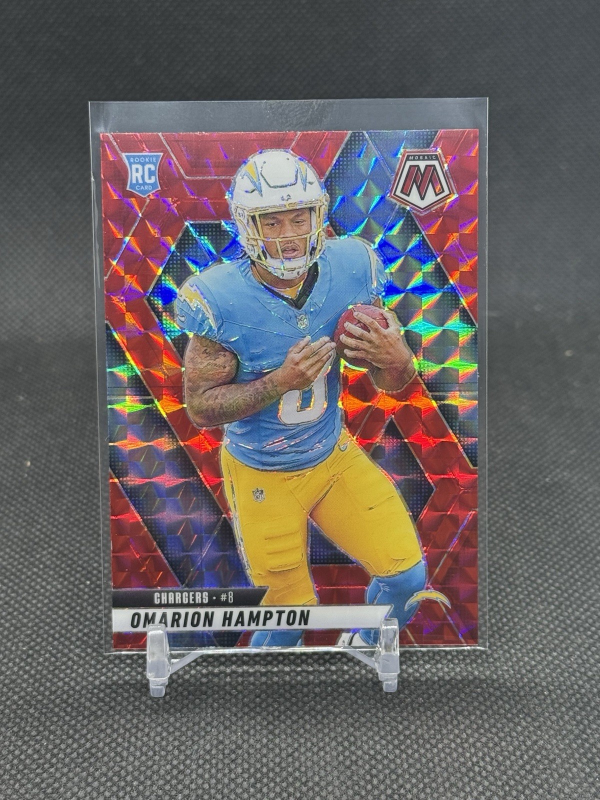 Omarion Hampton 2025 Panini Mosaic Football Rookie Red Mosaic Chargers #335