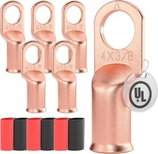 UL Listed 4 AWG 3/8 Inch Battery Cable Lugs, Heat Shrink Ring Terminal