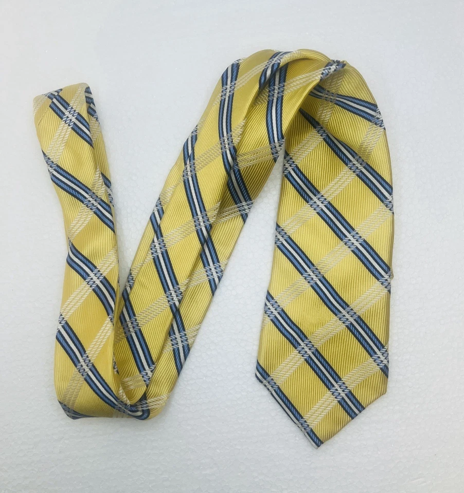 Nautica 100% 真丝格子长领带黄色白色蓝色 31⁄2 英寸宽 63 英寸长 — 第 4/4 张图片