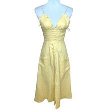Reformation Brienne Dress Yellow Linen Midi Sundress Size 0