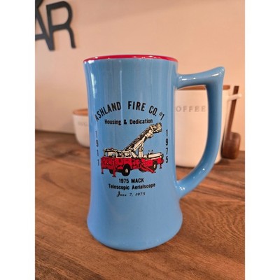 Vintage Buntingware Ashland Fire Co 1975 Mack Aerialscope Fire Truck Stein Blue