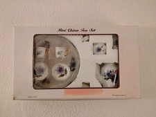 Miniature Tea Set 10 Pieces White Porcelain Blue Roses Gold Trim