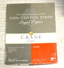 Crane LEGAL Fluorescent IVORY Cotton  Heavy weight 24lb 8.5x11~100 SEALED