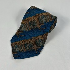J Garcia Silk Tie Blue Brown Banyan Forest Collection #5 Made in USA 3.75"W 58"L