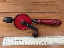 Vintage Wood Handle Red Small Hand Drill Egg-Beater, 24 cm total lenght, 375 g