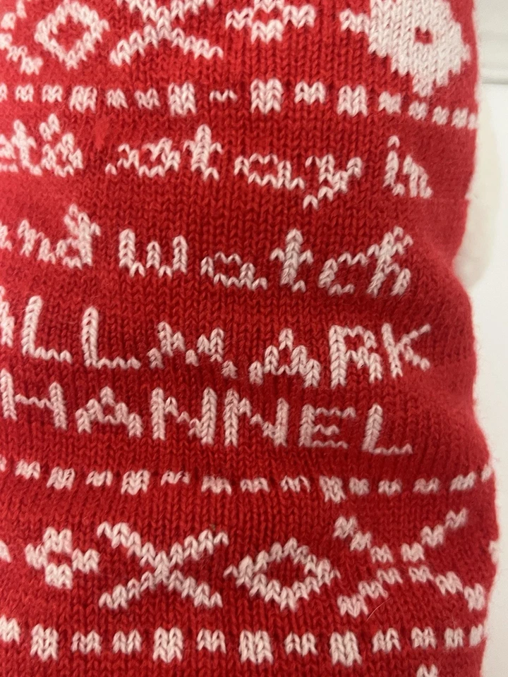 Hallmark Channel 舒适圣诞袜 厚暖红色和白色 - 绿色握把 - 全新 — 第 4/4 张图片