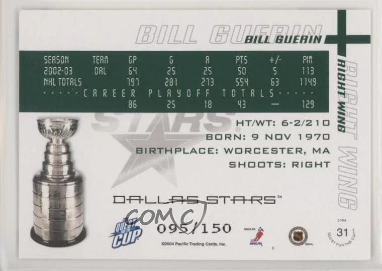 2003-04 Pacific Quest for the Cup Blue /150 Bill Guerin #31 - Image 2 of 2