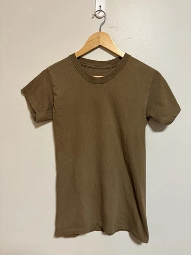 Vintage 1970s Blank Faded BrownVietnam Military Issue T Shirt Size Small USA