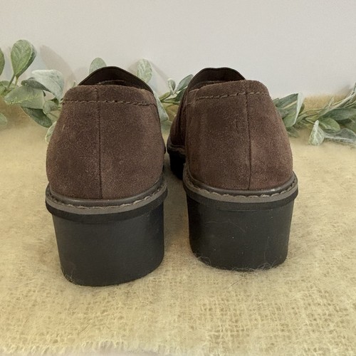 Clarks Collection Airabell Slip On Loafer Women 7 Wide Brown Suede Leather Wedge - Picture 5 of 8