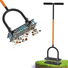Manual Lawn Aerator Tool with 15 Spikes, 32"-35" Adjustable T-Handle Aerator ...