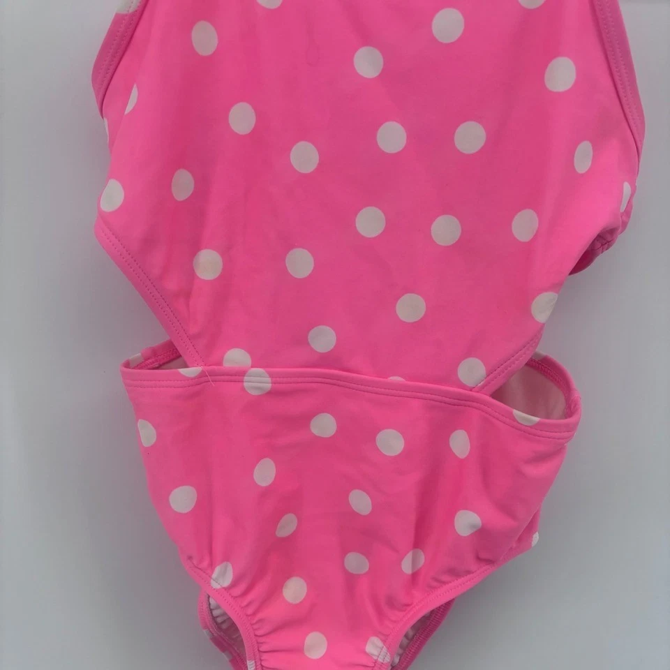 Lindo traje de baño rosa a lunares de una pieza para niñas Foto 3 de 4