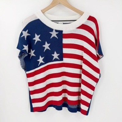 Anna & Ava USA Flag Boxy Sweater S/M Patriotic Summer 4th of July Relaxed