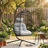Outsunny HäNgesessel Mit Gestell Faltbar Polyrattan HäNgekorb Mit Kissen