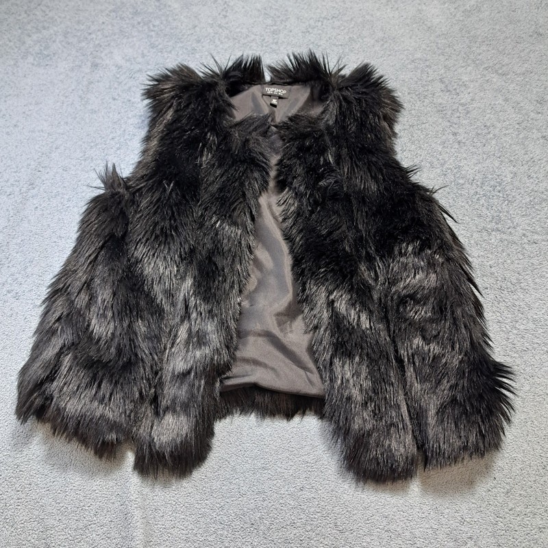 Topshop Vest Womens Size 8 Black Faux Fur Sleeveless Classic Casual Outdoor