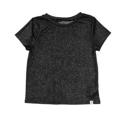 Treasure & Bond Girls Short Sleeve Ribbed Shimmer Tee in Black XL (14/16)