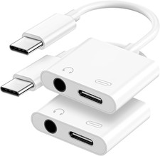 USB C to 3.5Mm Headphone and Charger Adapter, 2-Pack Type C to Aux Jack Dongle C