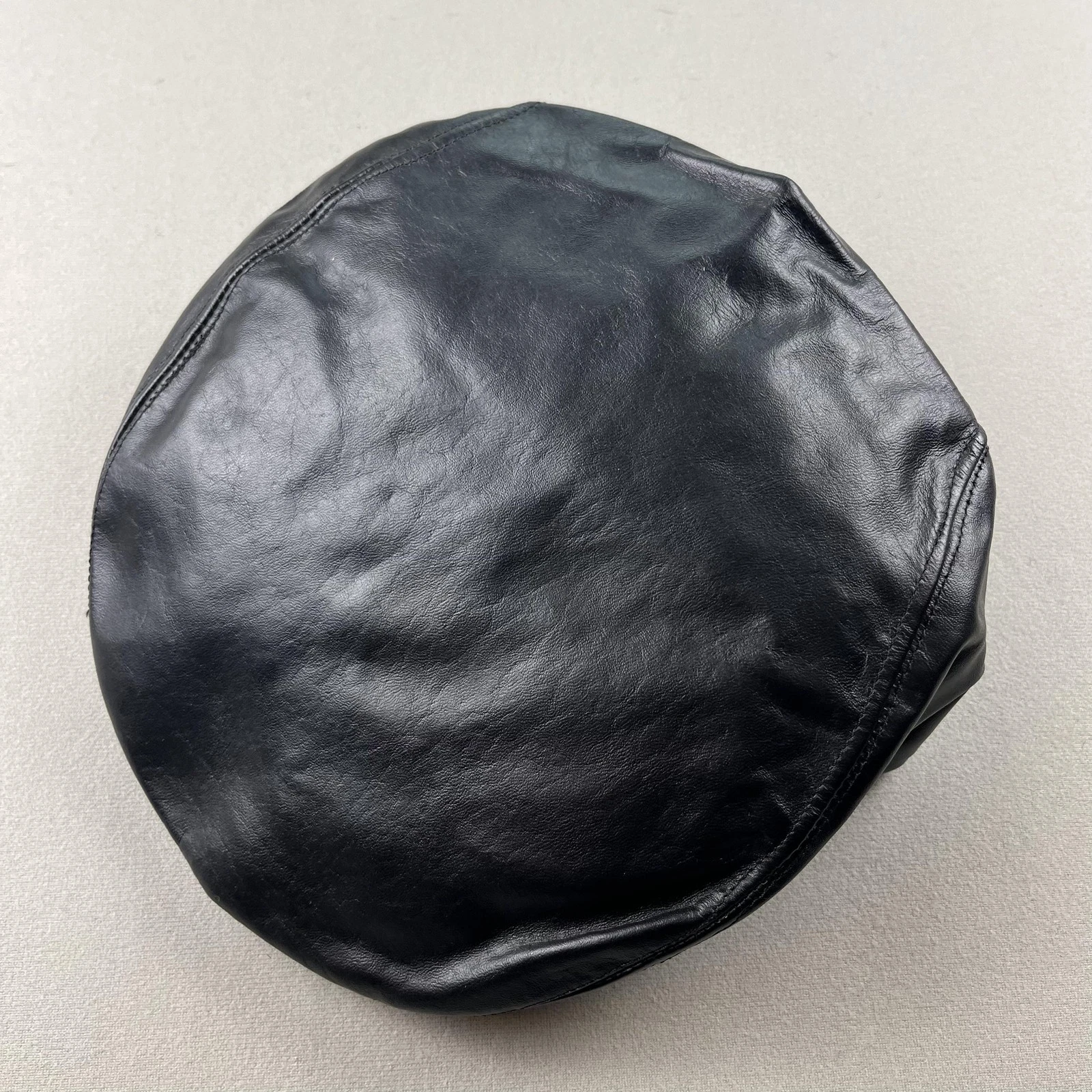 Vintage Genuine Leather Flat Cap Hat Large 7-3/8 Black Newsboy Beret USA 90s