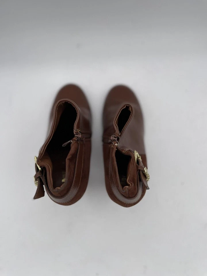 Botín de bambú Mozza-11 para mujer talla 10 cuero marrón tobillo tacón grueso bota Foto 4 de 4