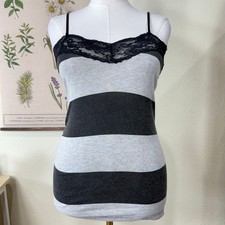 Y2k Striped Lace Trim Cami Top Indie Sleaze Trashy Fairy Grunge Dark Coquette M