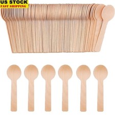 200 Pcs Disposable Wooden Spoons Compostable Mini Utensils Ice Cream Dessert New