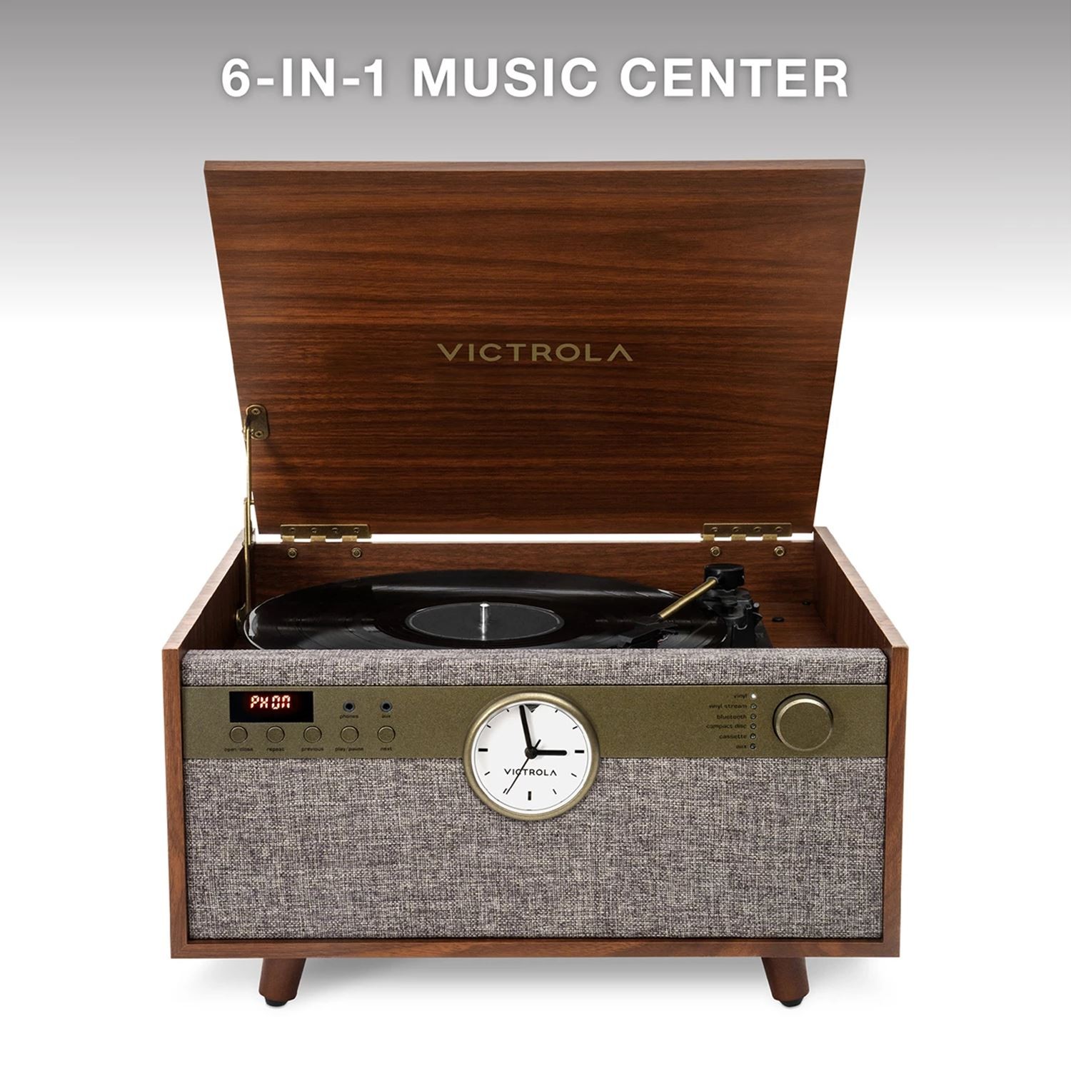 Victrola Century Turntable Walnut CD Cassette Radio 6-in-1 Vinyl Record Player