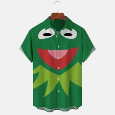 Fun Cartoon Print Pocket Hawaiian Short Sleeve Shirt