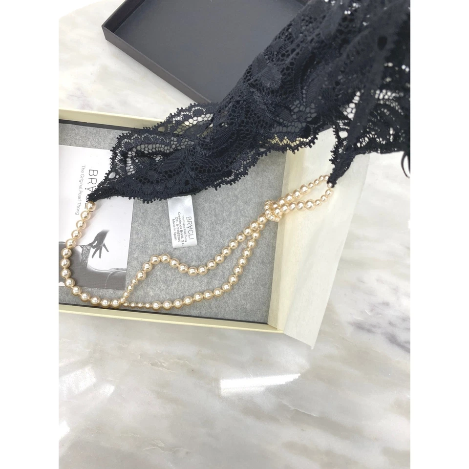 Tanga BRACLI Paris Collection Doble Hilo Perla Negro Encaje Talla S Foto 2 de 4