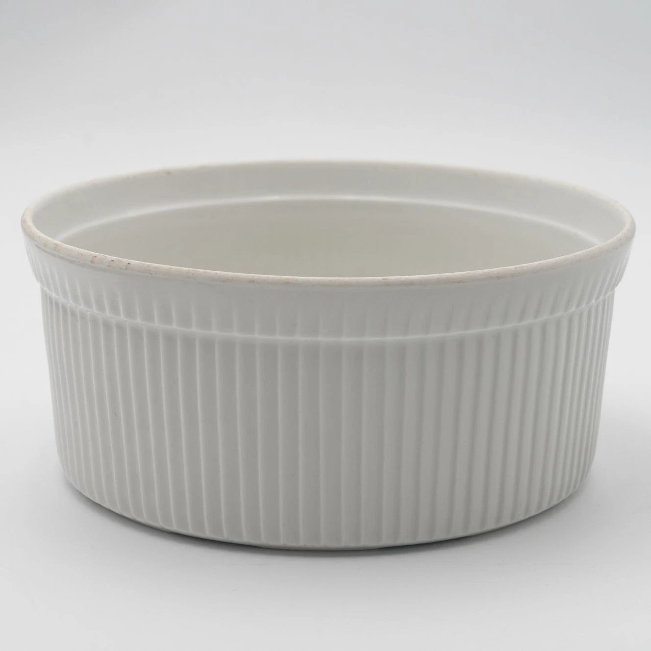 Apilco France White Porcelain Ribbed Souffle Bowl 8.5" Fluted Baking Dish