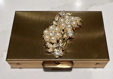 Vintage Compact Powder Puff: S.F. Co. Fifth Avenue; Rhinestones & Faux Pearls