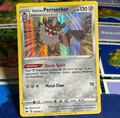 Galarian Perrserker 128/202 Holo Rare Sword & Shield Pokemon Near Mint
