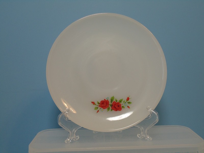 Vintage Anchor Hocking Fire King Milkglass Red Rose Saucer