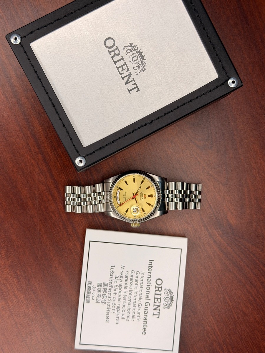 ORIENT PRESIDENT GOLDEN FLUTED BAZEL DIAL AUTOMATIC DAY/DATE MEN'S