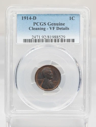 Certified 1914-D Lincoln Cent PCGS VF details Wheat Penny 1c 3rd Lowest mintage