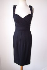 DOLCE & GABBANA Vintage Black Wool Sweetheart Neckline Pleated Seamed Dress 40 4