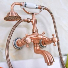 Antique Red Copper Wall Mounted ClawFoot Bath Tub Faucet With Hand Shower fna325