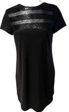 Mango Suit Tunic Sequins Mini Dress Black XS Lined Silver Stripe Mod 60’s