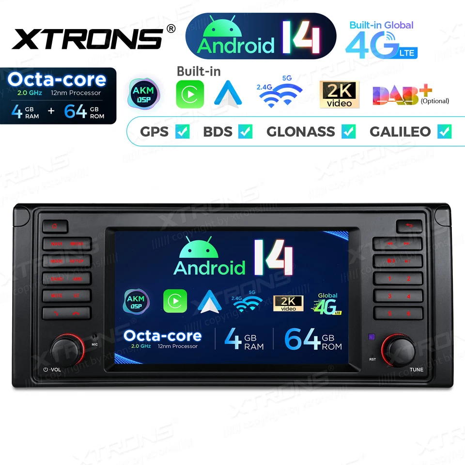 8-Kern 64GB 7" 4G Android 14 GPS Autoradio WiFi Navi für BMW 5er E39 M5 Canbus - Bild 3 von 4