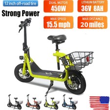 450W 12'' Folding Electric Scooter with Seat Off-Road Waterproof Commuter Ebike