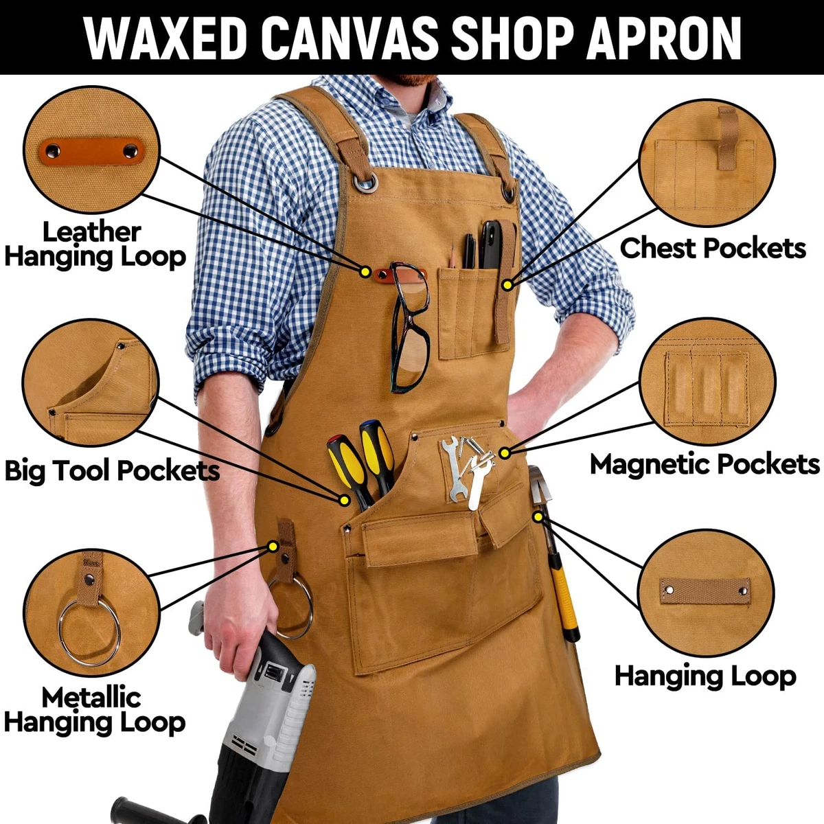 20 Oz Woodworking Apron for Men Work Apron for Men with 9 Tool
