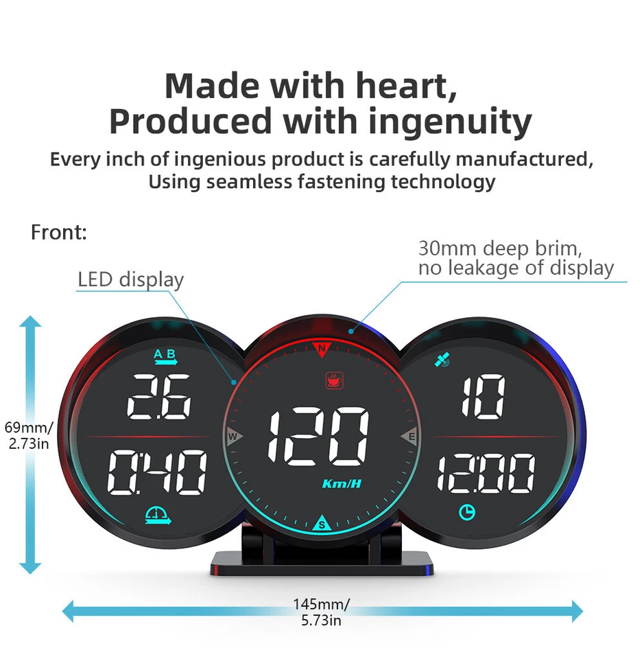 GPS Gauge Car Digital Head Up Display Speedometer KM/H Compass Overspeed Alarm - Изображение 3 из 4