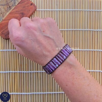 Amethyst Tube Leather Bracelet, Tibetan Bracelet, Adjustable Bracelet, Yoga