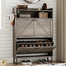 Shoe Cabinet with 2 Flip Drawers,Hidden Wood Rack Freestanding Organizer