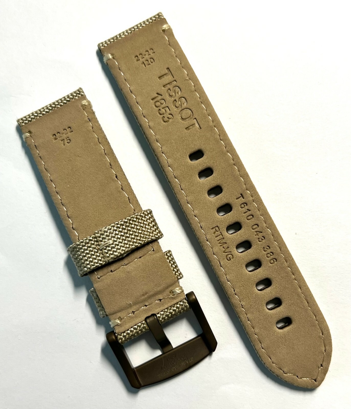 Original Tissot Chrono 22mm T116617A Beige/ Khaki Fabric Canvas Watch