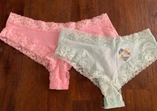 Sz M Victoria s Secret PINK Lace Extra Low Rise CHEEKSTER panties Pastel Blue